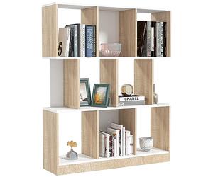 HOMCOM Bibliothèque Murale Moderne en Bois, bibliothèque à 8 étagères pour Le Salon et la Chambre, chêne et Blanc