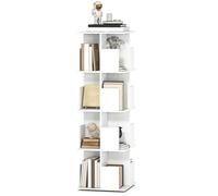 HOMCOM Bibliothèque rotative à 4 niveaux, étagère rangement avec 16 compartiments, 39 x 39 x 128,3 cm, blanc