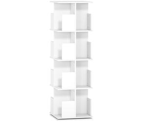 HOMCOM Bibliothèque rotative à 4 niveaux, étagère rangement avec 16 compartiments, 39 x 39 x 128,3 cm, blanc