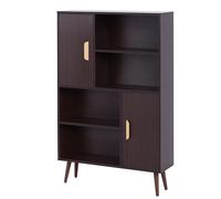 HOMCOM Bibliothèque Scandinave 4 Niches + 2 Placards Étagère Pieds Effilés Bois Massif Wengé pour Salon Aosom France