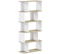 HOMCOM Bibliothèque Style Scandinave 70x29,5x163 cm Aspect Bois et Blanc | Meuble De Rangement, 5 Étagères, Anti-Basculement, Charge 25 Kg, pour Bureau Salon Chambre