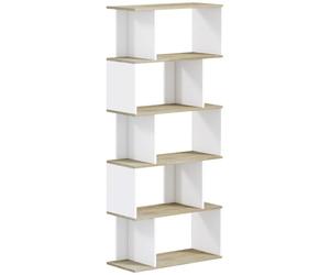 HOMCOM Bibliothèque Style Scandinave 70x29,5x163 cm Aspect Bois et Blanc | Meuble De Rangement, 5 Étagères, Anti-Basculement, Charge 25 Kg, pour Bureau Salon Chambre
