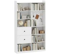 HOMCOM Bibliothèque verticale haute avec 8 cubes en bois, 120 x 30 x 200 cm | Bibliothèque gain de place avec tiroirs, panneau perforé, meuble de rangement