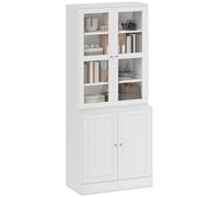 HomCom Bibliothèque vitrine 6 niveaux, 4 portes (2 verre trempé), Blanc 76×40×178,5 cm