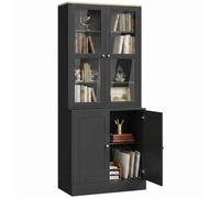 HOMCOM Bibliothèque Vitrine à 6 Niveaux 4 Portes 76 x 40 x 179 cm Noir | Meuble de Rangement, 2 Portes en Verre Trempé, Étagères Réglables, Style Moderne, Salon Bureau Chambre