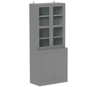 HOMCOM Bibliothèque vitrine, Meuble de Rangement à 6 Niveaux avec 4 Portes Dont 2 en Verre trempé, étagères réglables, Style Moderne, pour Salon, Bureau, Chambre, 76 x 40 x 178,5 cm, Gris