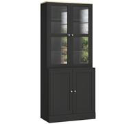HOMCOM Bibliothèque vitrine, meuble de rangement à 6 niveaux avec 4 portes dont 2 en verre trempé, étagères réglables, noir