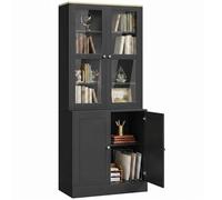 HOMCOM Bibliothèque vitrine, Meuble de Rangement à 6 Niveaux avec 4 Portes Dont 2 en Verre trempé, étagères réglables, Style Moderne, pour Salon, Bureau, Chambre, 76 x 40 x 179 cm, Noir