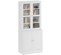HOMCOM Bibliothèque vitrine, Meuble de Rangement à 6 Niveaux avec 4 Portes Dont 2 en Verre trempé, étagères réglables, Style Moderne, pour Salon, Bureau, Chambre, 76 x 40 x 178,5 cm, Blanc