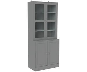 HOMCOM Bibliothèque vitrine, meuble de rangement à 6 niveaux avec 4 portes dont 2 en verre trempé, étagères réglables, blanc