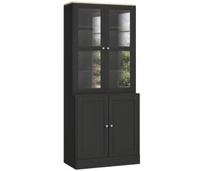HOMCOM Bibliothèque vitrine, meuble de rangement à 6 niveaux avec 4 portes dont 2 en verre trempé, étagères réglables, noir