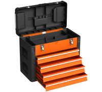 HOMCOM Boîte à Outils à 4 Tiroirs, Caisse à Outils en Acier Thermolaqué avec Plateau Amovible, 49,7x25,3x40,7cm, Orange