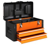 HOMCOM Boîte à outils vide, 49,7 x 25,3 x 28,9 cm Coffre à outils avec tiroir, Mini-Box en acier Orange