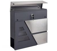 HOMCOM Boîte aux lettres murale extérieure 37x10x37cm Gris foncé | Fermeture silencieuse, boîte aux lettres murale, boîte aux lettres moderne, fente à journaux, 2 clés