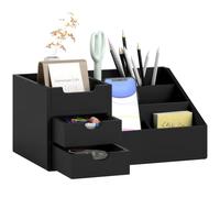 HomCom Organiseur de bureau Boîte de rangement 7 compartiments 2 tiroirs Bambou verni Noir
