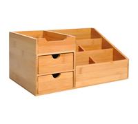 HOMCOM Boite de Rangement de Bureau - Organiseur de Bureau - 7 Compartiments, 2 tiroirs - Bambou Verni