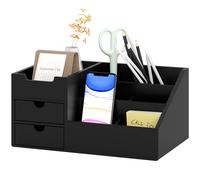 HOMCOM Boite de Rangement de Bureau - Organiseur de Bureau - 7 Compartiments, 2 tiroirs - Bambou Verni Noir