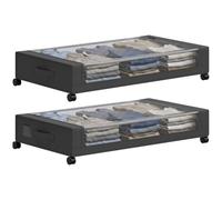 HOMCOM Boîte de Rangement sous Lit à Roulettes Lot de 2 40L 78x44x16cm Noir | Caisses de Rangement sous Lit, Tiroirs en Tissu Couvercle Transparent, Fermeture Éclair, Cadre en Acier, Poignées