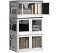 HOMCOM Boîtes de rangement pliables et empilables 69L en plastique, caisses rangement 3 cubes avec couvercle et 4 roulettes, accès à 5 côtés, pour jouets et livres, blanc