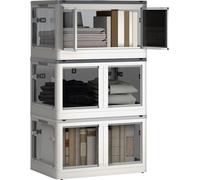HOMCOM Boîtes de rangement pliables et empilables 69L en plastique, caisses rangement 3 cubes avec couvercle et 4 roulettes, accès à 5 côtés, pour jouets et livres, blanc