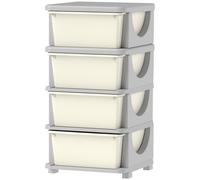 HOMCOM Boîtes de rangement pour enfants, 4 grands tiroirs, bords arrondis, plastique, 37x37x76 cm, Crème