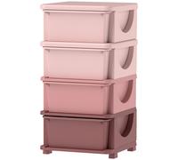 HOMCOM Boîtes de rangement pour enfants, 4 tiroirs, bords arrondis, design surélevé, 37x37x76 cm, Rose
