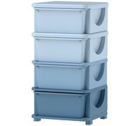 HOMCOM Boîtes de rangement pour enfants, 4 tiroirs, bords arrondis, design surélevé, plastique, bleu