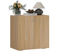 HOMCOM Buffet 2 portes avec étagère aspect chêne clair 70L x 39l x 70H cm panneaux de particules, métal (poignées, charnières)