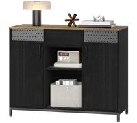 HOMCOM Buffet 2 Portes avec Perforations 2 Compartiments et Tiroir Étagères Ajustables 100x40x80 cm Noir et Marron Rustique