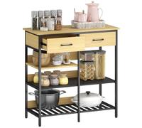 HOMCOM Buffet 2 Tiroirs 3 Étagères Ouvertes 90x40x91cm Bois Naturel | Commode, armoire de cuisine, buffet, armoire de rangement, étagère de cuisine autoportante, salon, salle à manger