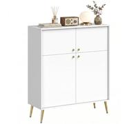 HOMCOM Buffet 4 Portes 105.4x40.5x122.4cm Blanc Crème | Armoire de rangement, pieds métalliques, pour salon, chambre, fabriqué en UE