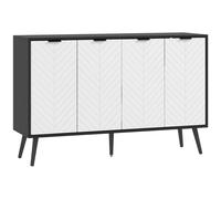 HOMCOM Buffet 4 Portes Buffet de Salon Étagères Réglables Pieds en Bois pour Cuisine Blanc et Noir 120x35x77,4 cm