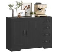 HOMCOM Buffet 4 tiroirs 2 Portes 105x40x76cm, Noir | Buffet, meuble de cuisine, meuble de rangement avec étagère réglable, pour salon.