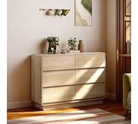 HOMCOM Buffet 6 tiroirs bords arrondis pour salon cuisine entrée bureau 120x38x86 cm Naturel