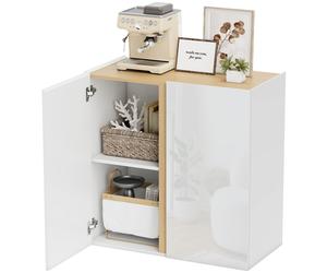 HOMCOM Buffet à haute brillance, meuble de rangement avec 2 portes à fermeture amortie et étagère réglable, 80x40x80cm, blanc