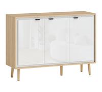 HOMCOM Buffet à haute brillance, meuble de rangement avec 3 portes, étagères réglables, 107 x 35 x 77 cm, blanc et chêne