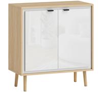 HOMCOM Buffet à haute brillance, meuble de rangement avec double porte, étagère réglable, 72 x 35 x 77 cm, blanc et chêne