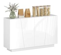 HOMCOM Buffet à Haute Brillance Placard Double Porte 150 x 40 x 88 cm Blanc | Meuble de Rangement, Porte Géométrique, Étagère Réglable, Style Moderne, Buffet Salle à Manger, Cuisine, Salon