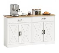 HOMCOM Buffet Armoire de Cuisine 4 Portes 140x38x81cm Blanc | Buffet avec 2 tiroirs, étagères réglables, rangement de style ferme pour salle à manger, salon