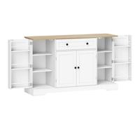 HOMCOM Buffet armoire de cuisine 4 portes, tiroir, étagère réglable, étagères de porte pour cuisine, salle à manger, 138x40x85cm, blanc