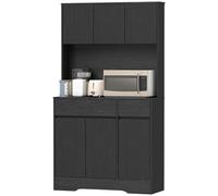 HOMCOM Buffet-armoire de cuisine avec plan de travail, 6 portes, armoire haute de rangement avec étagères, Noir