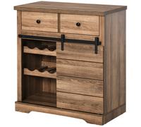 HOMCOM Buffet avec 2 Tiroirs, Étagères Ouvertes et Porte-Bouteilles, Buffet de Cuisine Rustique en Bois et Métal, 80x39x86 cm, Bois naturel