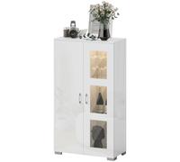 HOMCOM Buffet avec LED RGB 16 couleurs et télécommande, haute brillance, portes vitrées, étagères en verre, 71x35x126cm, blanc