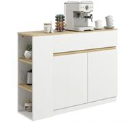 HOMCOM Buffet avec Placard 2 Portes, 2 Tiroirs, 110 x 29,5 x 82 cm, Blanc | Meuble de Rangement, Étagère Réglable, 3 Étagères Ouvertes, pour Salle à Manger, Salon, Cuisine