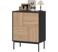 HOMCOM Buffet avec portes push-to-open, armoire de salle à manger avec pieds métalliques, meuble de cuisine, MDF, Noir+bois naturel