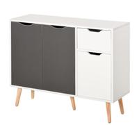 HOMCOM Buffet Bas Armoire avec tiroir, Pieds Bois Massif Gris | Armoire de rangement, chambre, salon, entrée