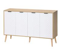 HOMCOM Buffet bas meuble de rangement 2 placards 4 portes motif chevrons étagères réglables 120 x 35 x 77,4 cm blanc