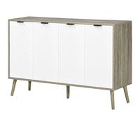 HOMCOM Buffet bas meuble de rangement 2 placards 4 portes motif chevrons étagères réglables 120 x 35 x 77,4 cm blanc et gris