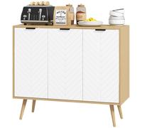 HOMCOM Buffet bas meuble de rangement 2 placards 4 portes motif chevrons étagères réglables 91,5 x 35 x 77,4 cm bois naturel