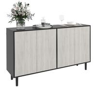HOMCOM Buffet Cuisine 2 Placards 121x37x75cm Noir et Aspect Bois Gris | Meuble de Rangement, Armoire de Cuisine, Étagères Réglables